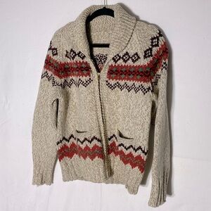 Vintage Hand Knit Fair Isle Shawl Collar Full Zip Cardigan M